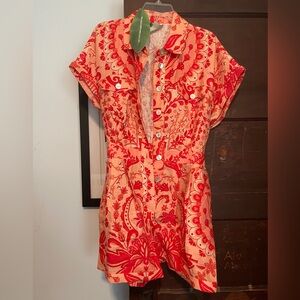 Red and Cream Patterned Romper